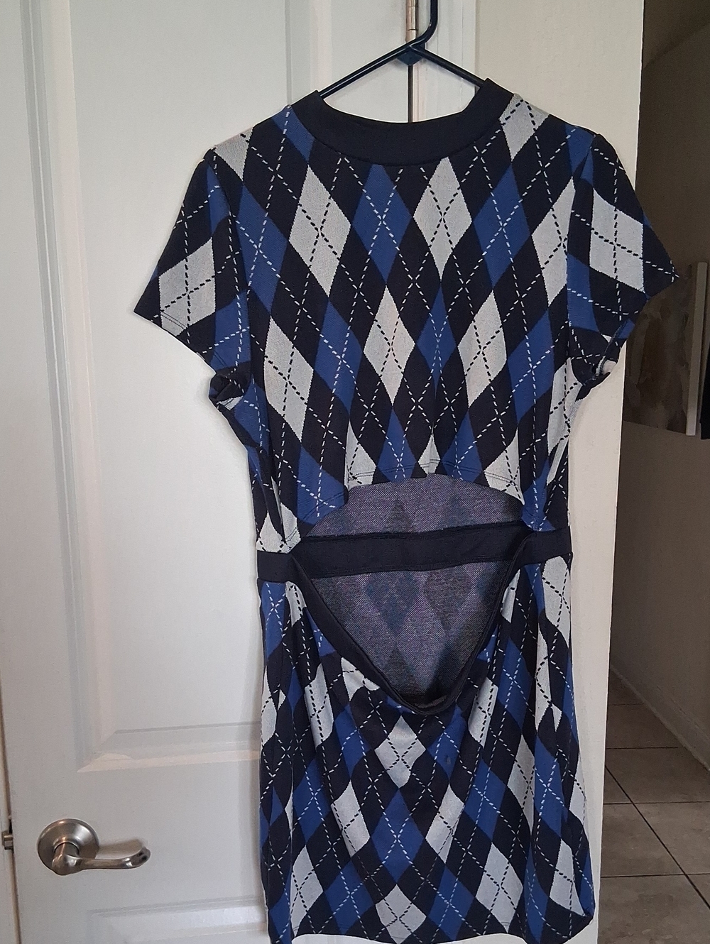 Divided Blue Argyle Short Sleeve Cutout Knit Dress
